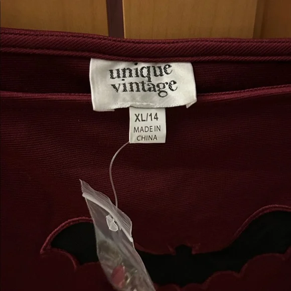 Unique Vintage Maroon Long Sleeve Top with Black Bat Cutout - Picture 3 of 4